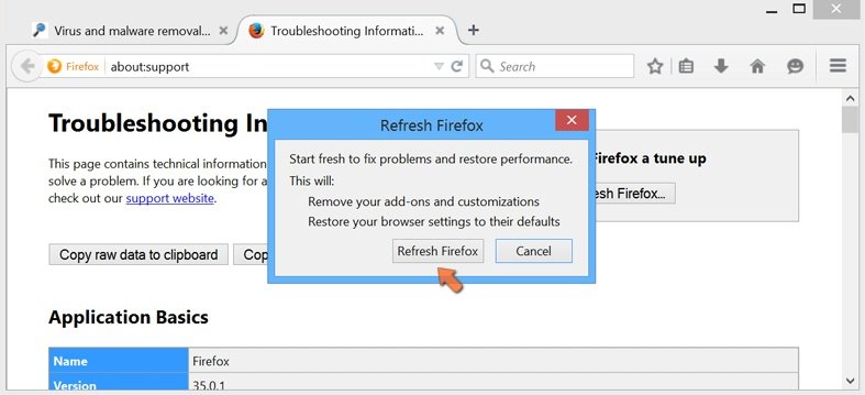 Cómo restablecer la configuración predeterminada de Mozilla Firefox: confirmar la recuperación de la configuración anterior haciendo clic en el botón Restablecer 