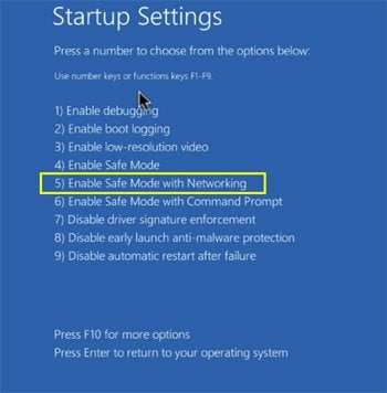 Modo seguro en Windows 10 con funciones de red
