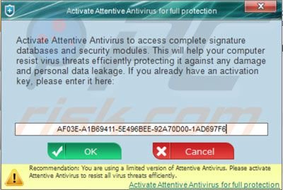Activar Attentive Antivirus usando una clave de activación recuperada