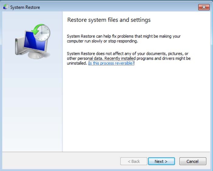 restaurar archivos del sistema y configuraciones