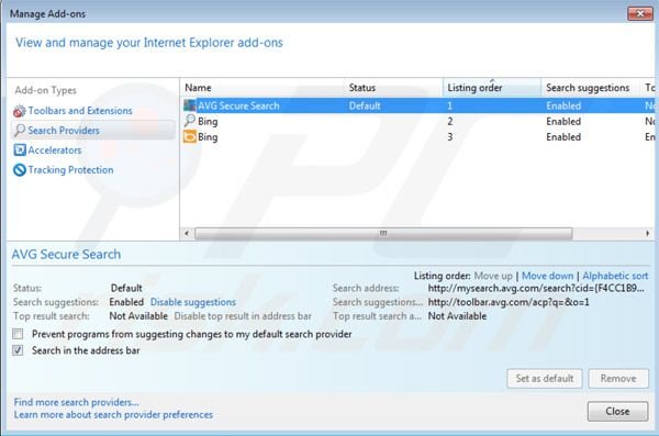 Eliminando AVG search de la configuración por defecto en Internet Explorer