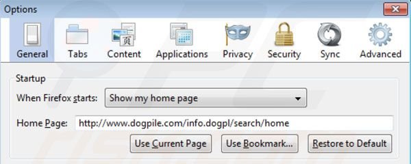 Eliminar Dogpile de la página de inicio de Mozilla Firefox