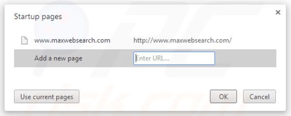 Eliminando maxwebsearch.com de la página de inicio de Google Chrome