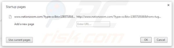 Eliminando nationzoom.com de la página de inicio de Google Chrome