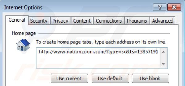 Eliminando nationzoom.com de la página de inicio de Internet Explorer