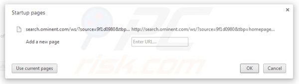 Eliminando search.ominent.com de la página de inicio de Google Chrome