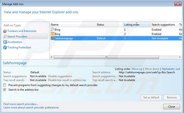 Safehomepage buscador por defecto en Internet Explorer