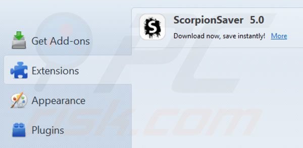 Eliminando Scorpion Saver de las extensiones de Mozilla Firefox paso 2