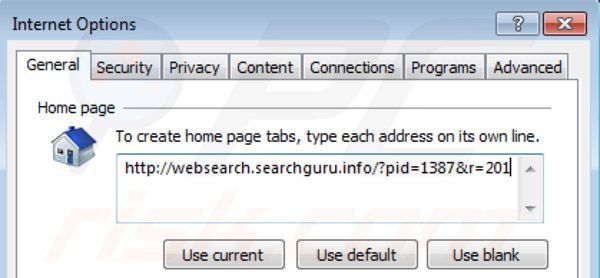 Eliminando websearch.searchguru.info de la página de inicio de Internet Explorer