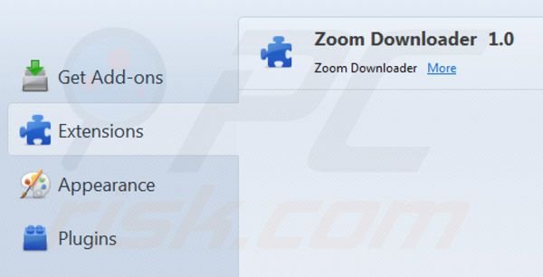 Eliminando Zoom downloader de las extensiones de Mozilla Firefox paso 2