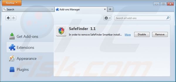 Eliminando isearch.safefinder.net de las extensiones de Mozilla Firefox