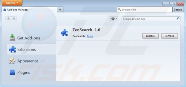 Eliminando zensearch.com de las extensiones de Mozilla Firefox