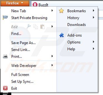 Eliminando buzz-it de Mozilla Firefox paso 1