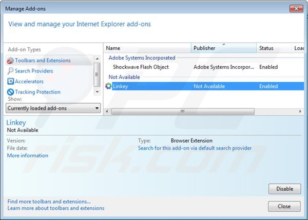Eliminando default-search.net de las extensiones de Internet Explorer