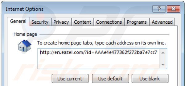 Eliminando eazel.com de la página de inicio de Internet Explorer