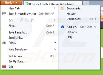 Eliminando los anuncios de onlinebrowseradvertising de Mozilla Firefox paso 1
