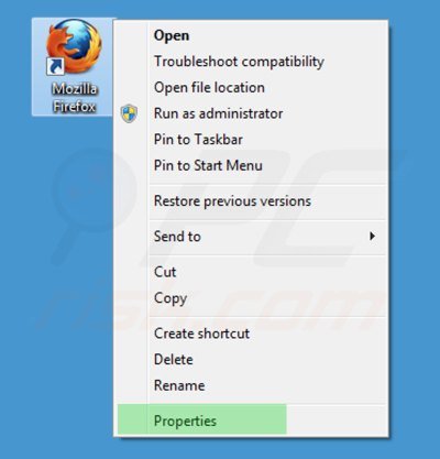 Eliminar start.qone8.com del destino del acceso directo de Mozilla Firefox paso 1