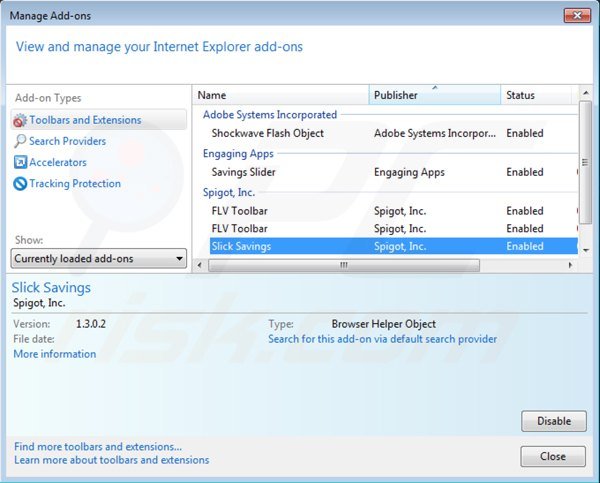 Eliminando los anuncios de slick savings de Internet Explorer paso 2