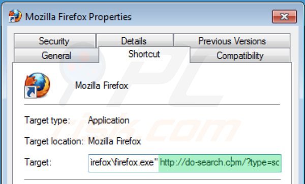 Eliminar 22find.com del destino del acceso directo de Mozilla Firefox paso 2