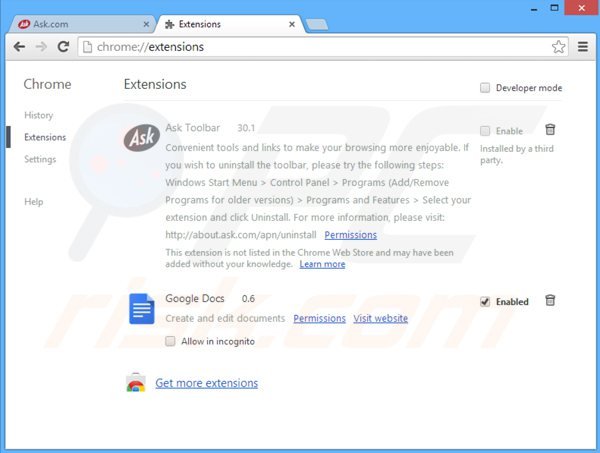 Eliminando las extensiones relacionadas con ask-tb.com de Google Chrome
