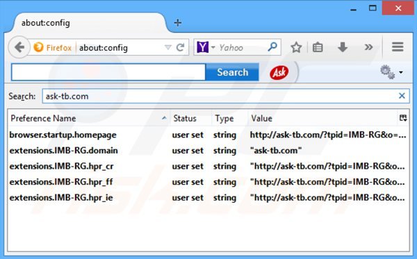 Eliminar ask-tb.com de la configuración del motor de búsqueda por defecto de Mozilla Firefox