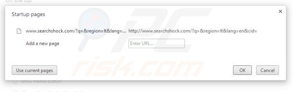 Eliminando searchshock.com de la página de inicio de Google Chrome