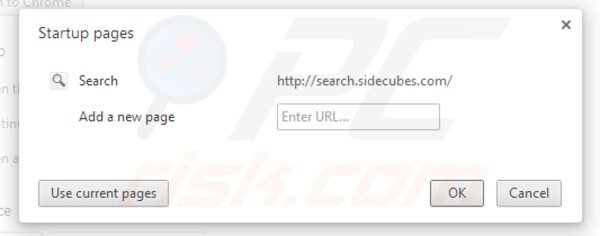 Eliminando search.sidecubes.com de la página de inicio de Google Chrome
