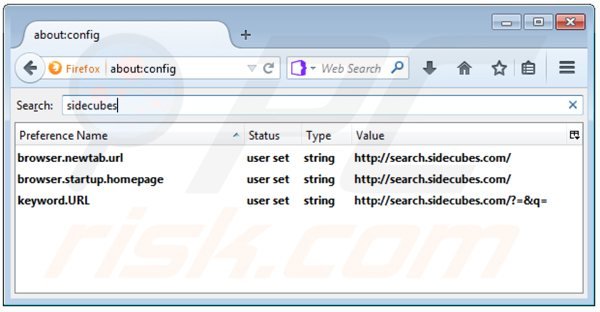 Eliminar search.sidecubes.com del motor de búsqueda por defecto de Mozilla Firefox
