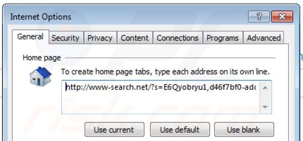Eliminando www-search.net de la página de inicio de Internet Explorer
