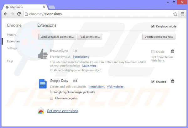 Eliminando los anuncios BrowserSync de Google Chrome paso 2