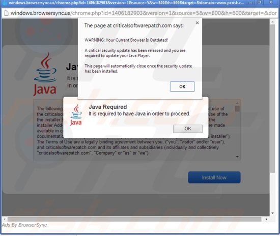 el software publicitario browsersync mostrando anuncios intrusivos en internet