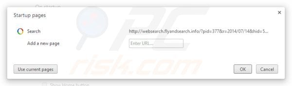Eliminando websearch.flyandsearch.info de la página de inicio de Google Chrome