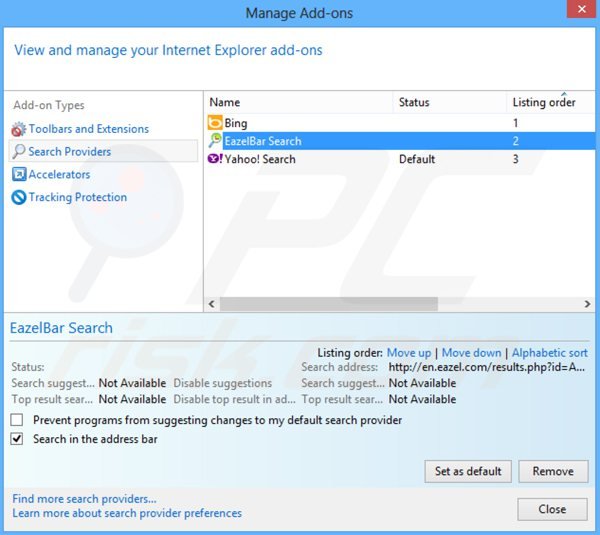 Eliminar groovorio.com del motor de búsqueda por defecto de Internet Explorer