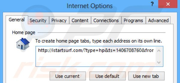 Eliminando istartsurf.com de la página de inicio de Internet Explorer