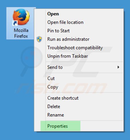 Eliminar istartsurf.com del destino del acceso directo de Mozilla Firefox paso 1