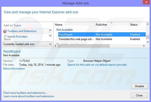 Eliminando los anuncios de PassWizard de Internet Explorer paso 2