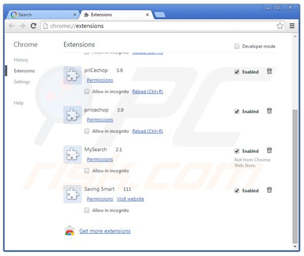 Eliminando las extensiones relacionadas con websearch.wonderfulsearches.info de Google Chrome
