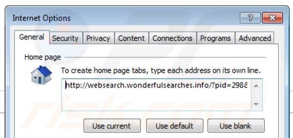 Eliminando websearch.wonderfulsearches.info de la página de inicio de Internet Explorer