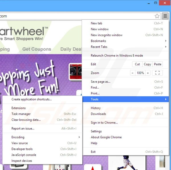 Eliminando los anuncios de Cartwheel Shopping de Google Chrome paso 1