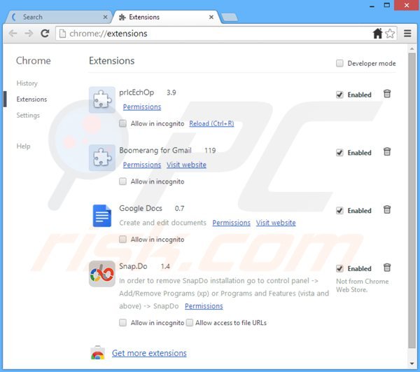 Eliminando las extensiones relacionadas con websearch.fixsearch.info de Google Chrome