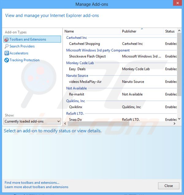 Eliminando de Internet Explorer los complementos generadores de publicidad monkeytize paso 2