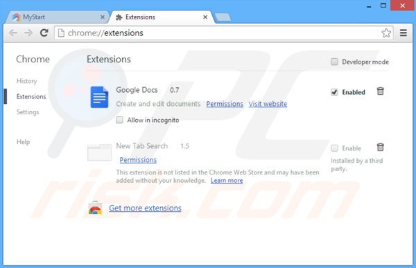 Eliminando la barra dlsecure de las extensiones de Google Chrome