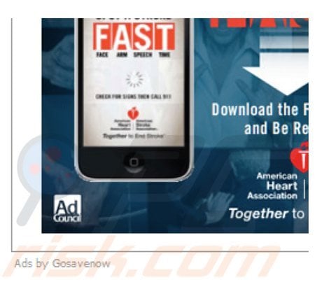 el software publicitario gosavenow mostrando anuncios intrusivos tipo banner