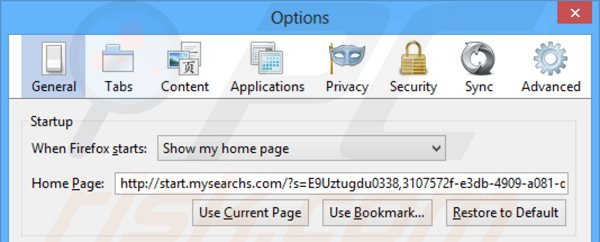 Eliminando start.mysearchs.com de la página de inicio de Mozilla Firefox