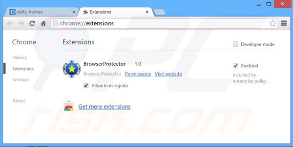 Eliminando las extensiones relacionadas con delta-homes.com de Google Chrome