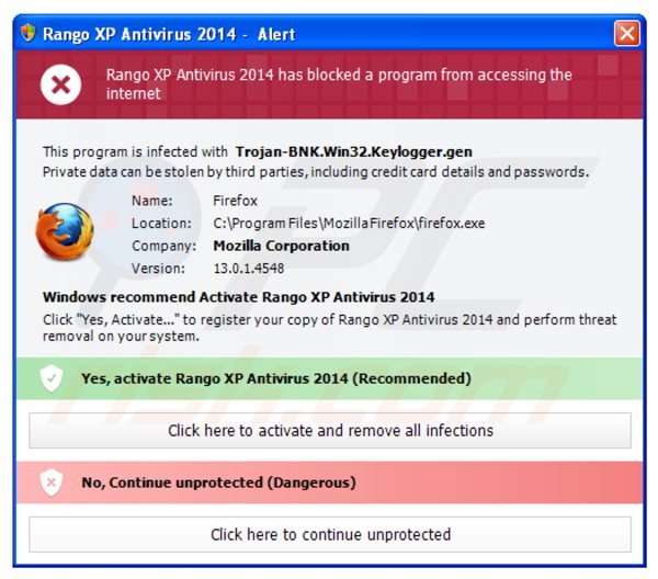 Rango XP Antivirus 2014 bloqueando la ejecución de programas instalados