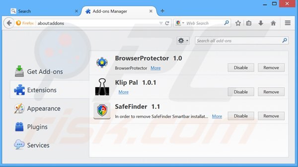 Eliminando search.safefinder.com de las extensiones de Mozilla Firefox