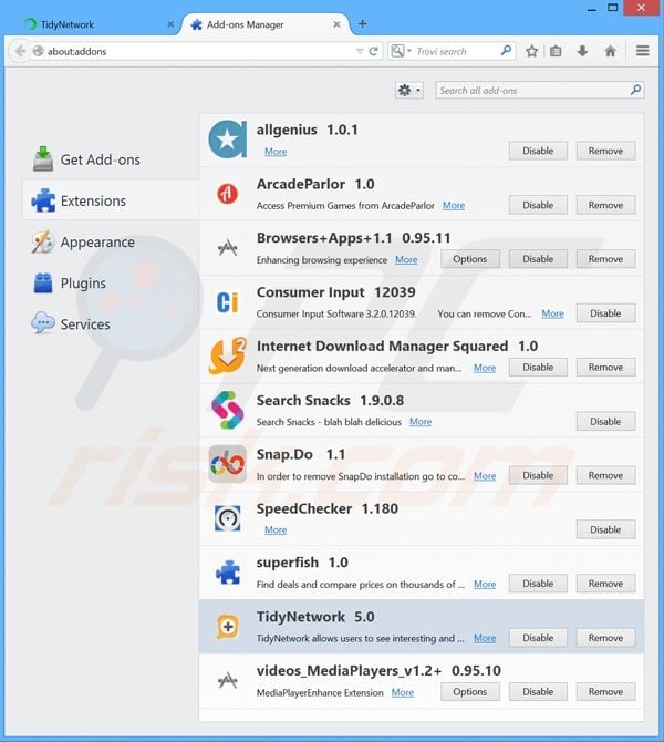 Eliminando los anuncios tidynetwork de Mozilla Firefox paso 2