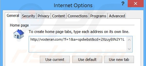 Eliminando vosteran.com de la página de inicio de Internet Explorer
