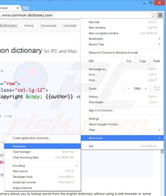 Eliminando los anuncios de common dictionary de Google Chrome paso 1
